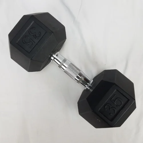 35 Pound Dumbbell Weight - Hexagon Shaped Rubber Covered - Single Weight