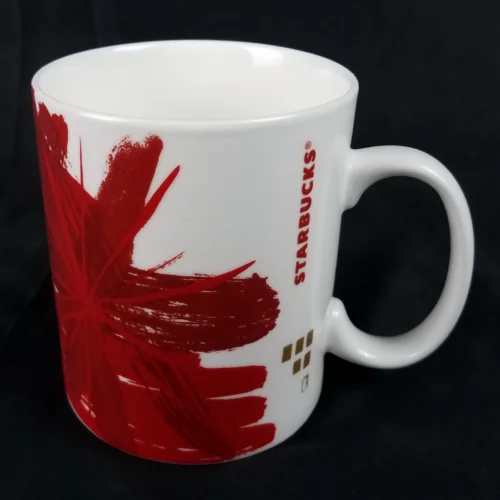 2014 Starbucks Coffee 15.2oz Cup Mug Red Floral Abstract Starburst Holiday