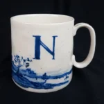 Anthropologie Monogram "N" Mug Blue Nautical Seascape
